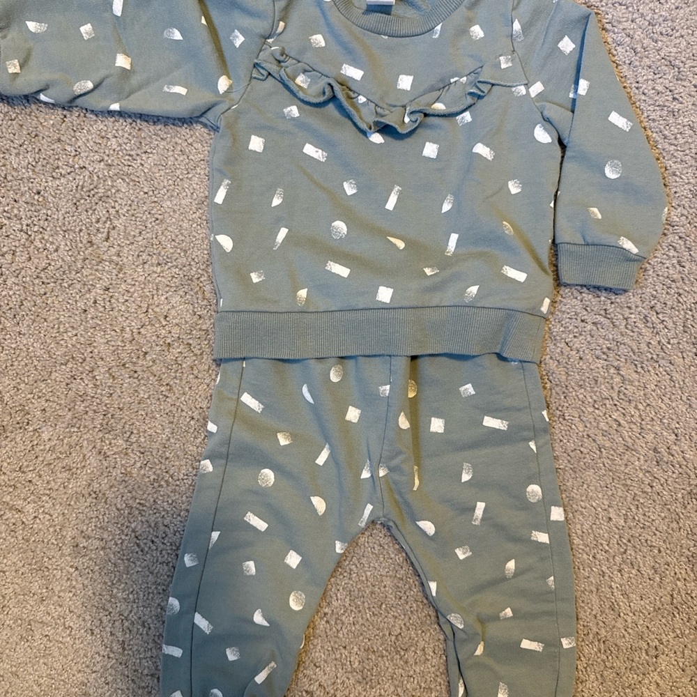 Kids Green Matching Set with Ruffle Detail